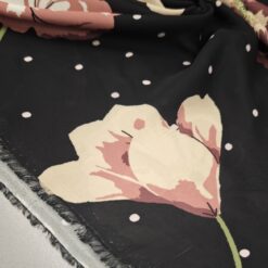 🌷 Schwarzer Georgette mit Tulpen und Punkten - leicht transparent