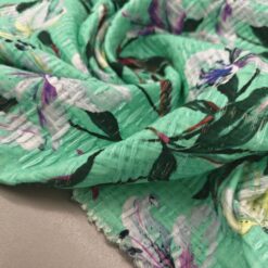 Türkisgrüner Blumenjacquard aus Baumwolle