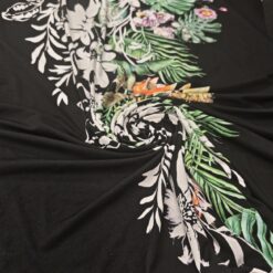 Baumwolljersey Schwarz - Tropenblumen & Monstera